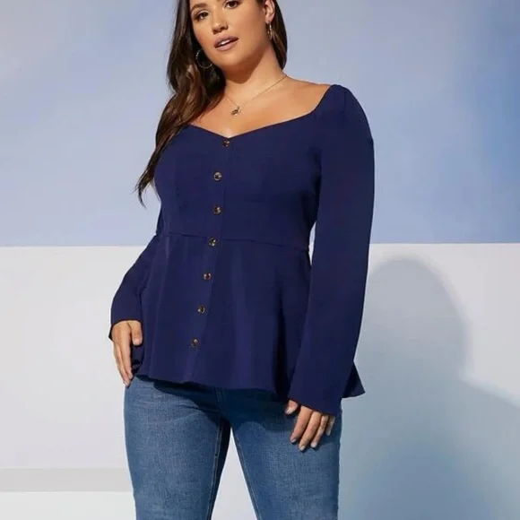 SHEIN Sweetheart Peplum Blouse - Picture 3 of 4